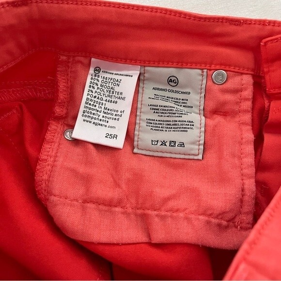 AG Adriano GoldSchmied The Prima Crop Cigarette Crop in Coral/Orange, Size 25 - Picture 13 of 14